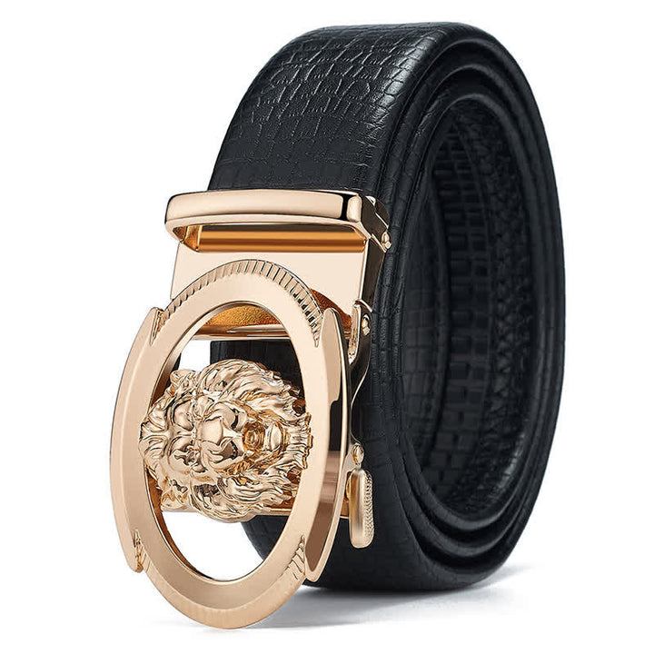 Cinturón de cuero con hebilla automática hueca para hombre con diseño de león