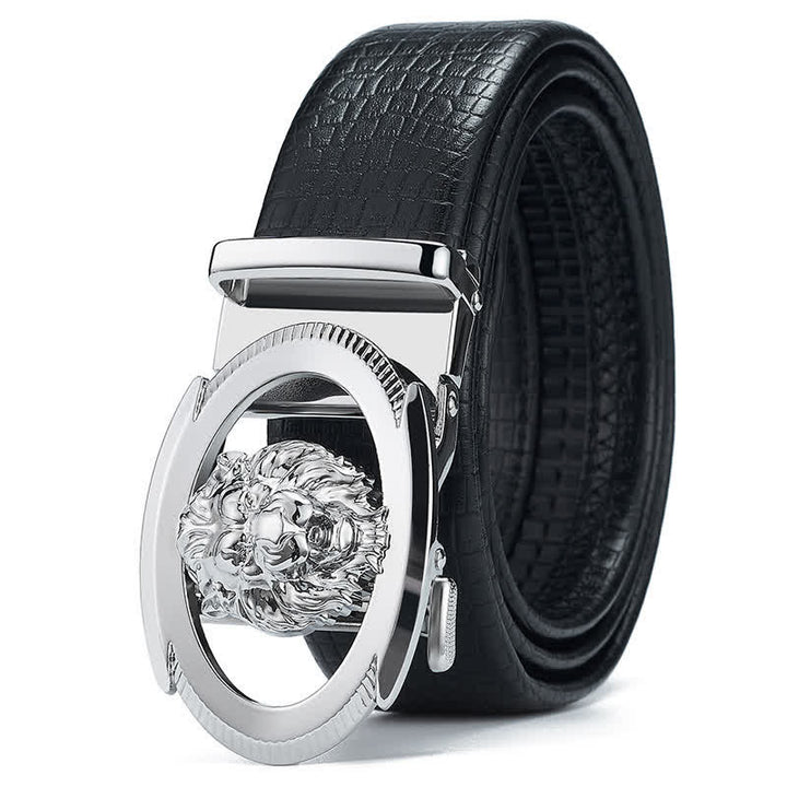 Cinturón de cuero con hebilla automática hueca para hombre con diseño de león