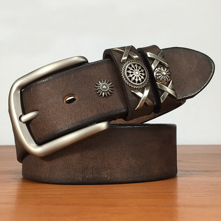 Cinturón de cuero con tachuelas y remaches exclusivo para hombre hecho a mano
