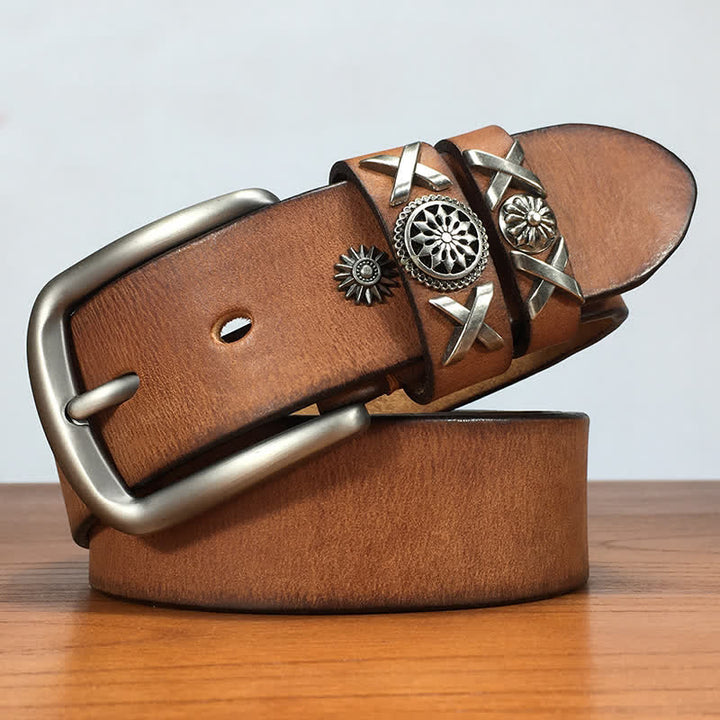 Cinturón de cuero con tachuelas y remaches exclusivo para hombre hecho a mano