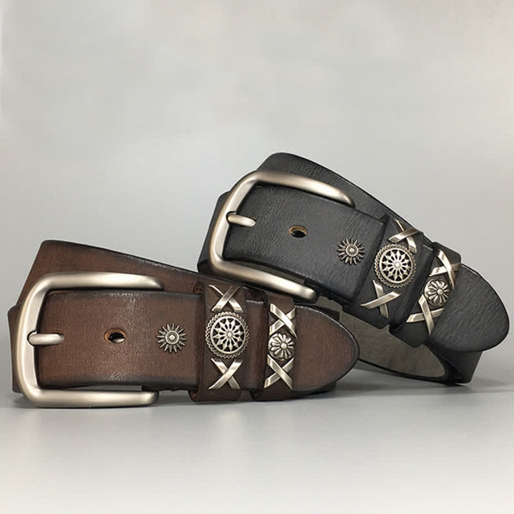 Cinturón de cuero con tachuelas y remaches exclusivo para hombre hecho a mano