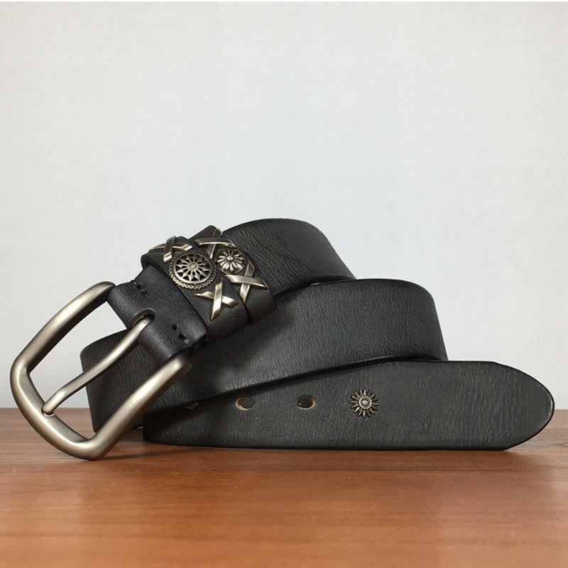 Cinturón de cuero con tachuelas y remaches exclusivo para hombre hecho a mano