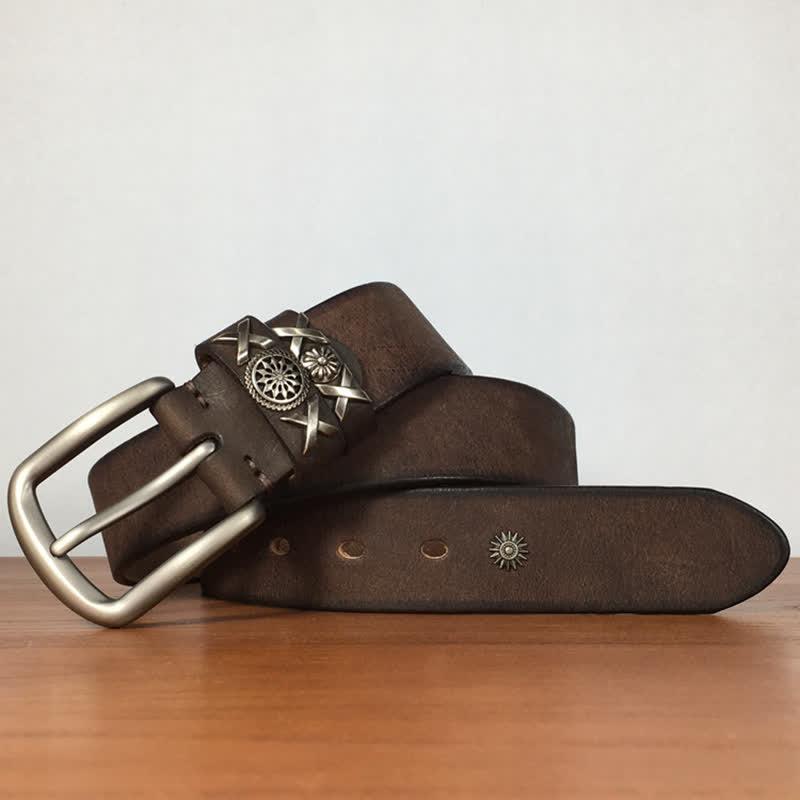 Cinturón de cuero con tachuelas y remaches exclusivo para hombre hecho a mano