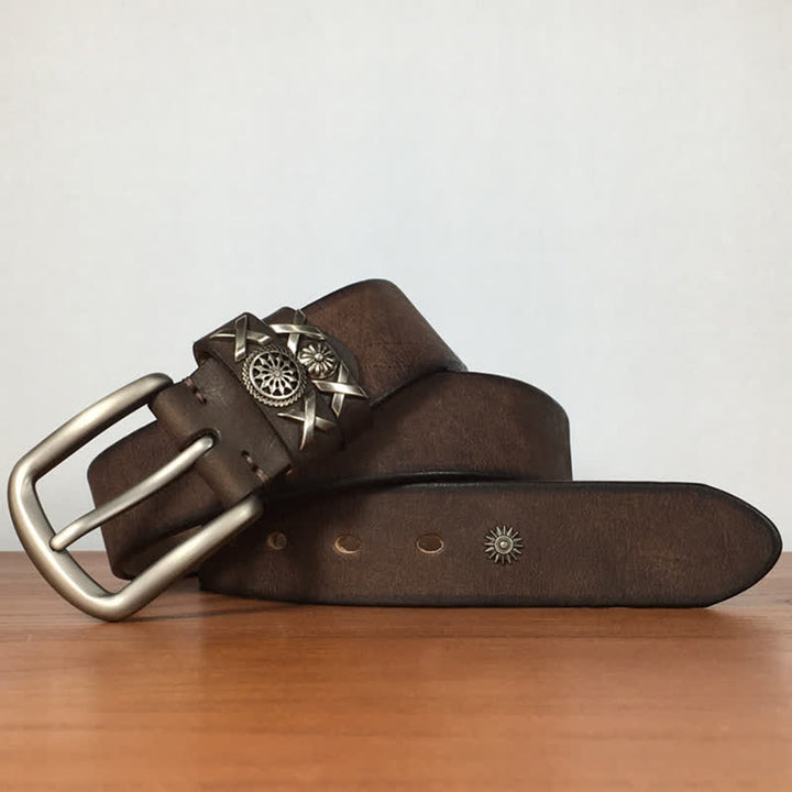 Cinturón de cuero con tachuelas y remaches exclusivo para hombre hecho a mano