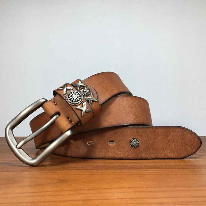 Cinturón de cuero con tachuelas y remaches exclusivo para hombre hecho a mano