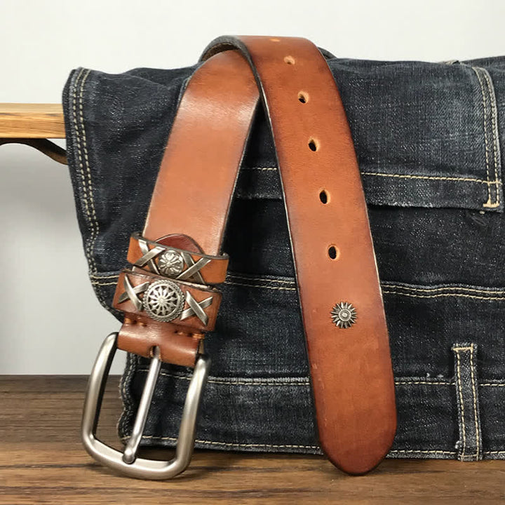 Cinturón de cuero con tachuelas y remaches exclusivo para hombre hecho a mano