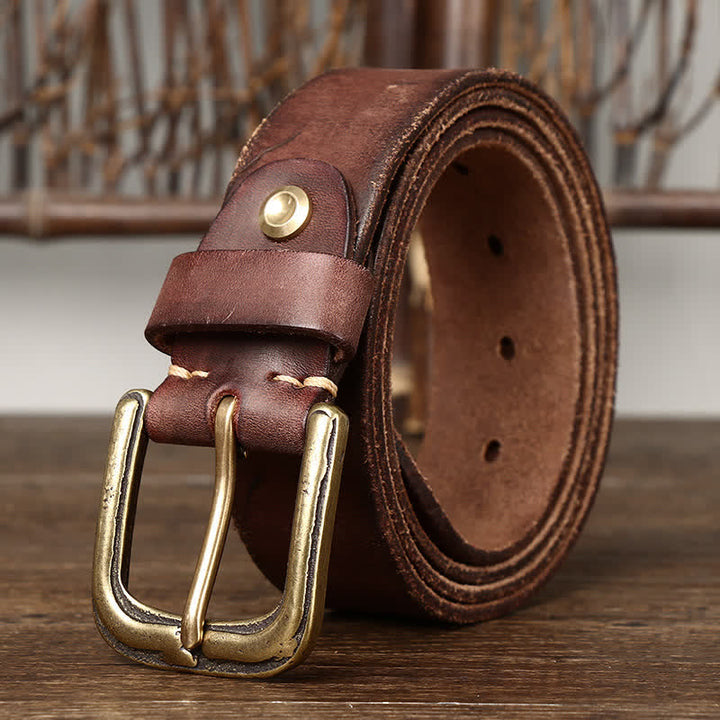 Cinturón de cuero con estampado de timón en relieve y efecto desgastado para hombre