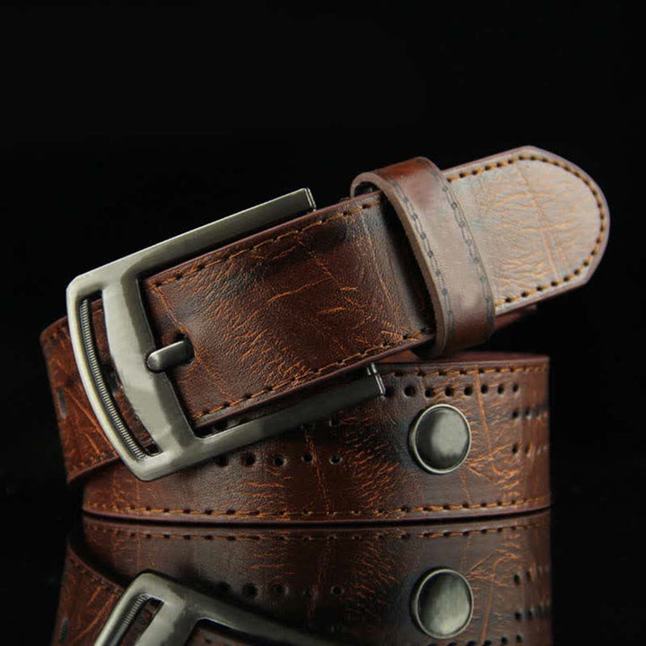 Cinturón de cuero hueco estilo antiguo con remaches estilo punk informal para hombre