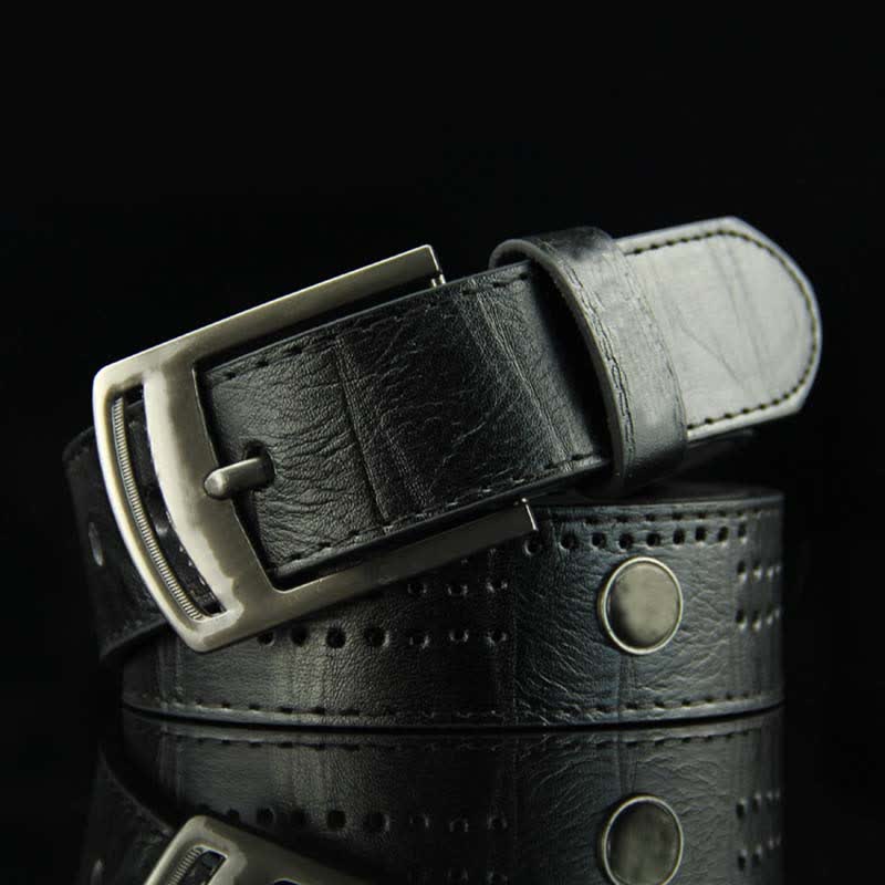 Cinturón de cuero hueco estilo antiguo con remaches estilo punk informal para hombre