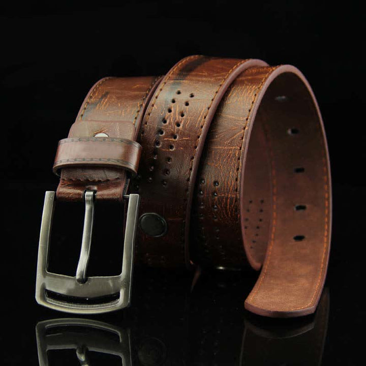 Cinturón de cuero hueco estilo antiguo con remaches estilo punk informal para hombre