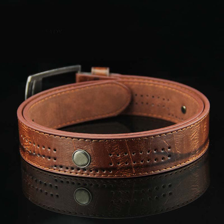 Cinturón de cuero hueco estilo antiguo con remaches estilo punk informal para hombre
