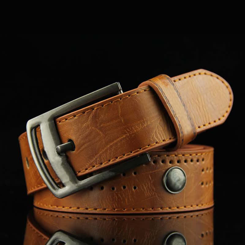 Cinturón de cuero hueco estilo antiguo con remaches estilo punk informal para hombre