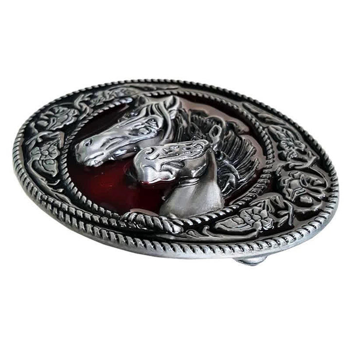 Cinturón de cuero con hebilla esmaltada de caballo y potro para hombre, hecho a mano