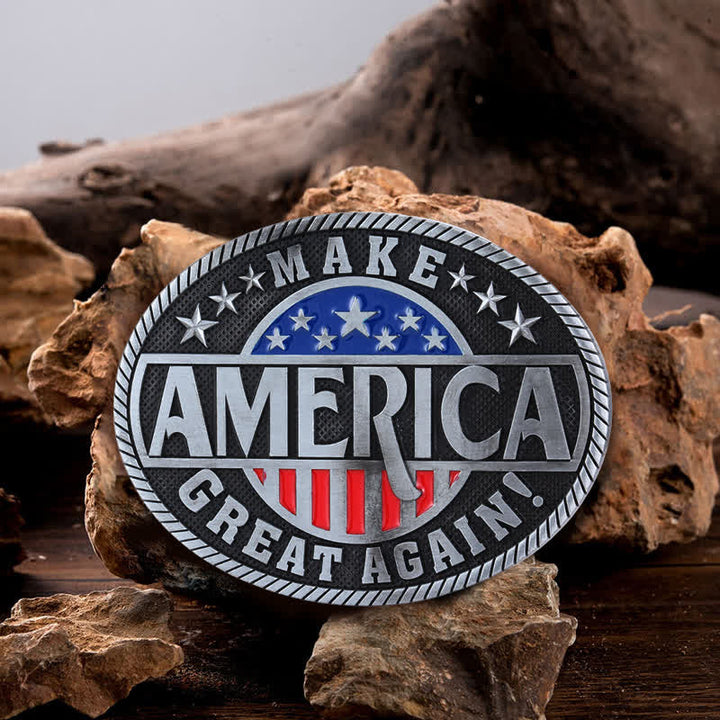 Cinturón de cuero con hebilla Make America Great Again para hombre, hecho a mano