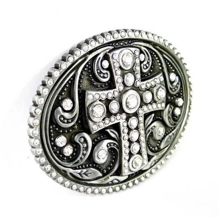 Cinturón de cuero con hebilla cruzada de diamantes de imitación de cristal para hombre