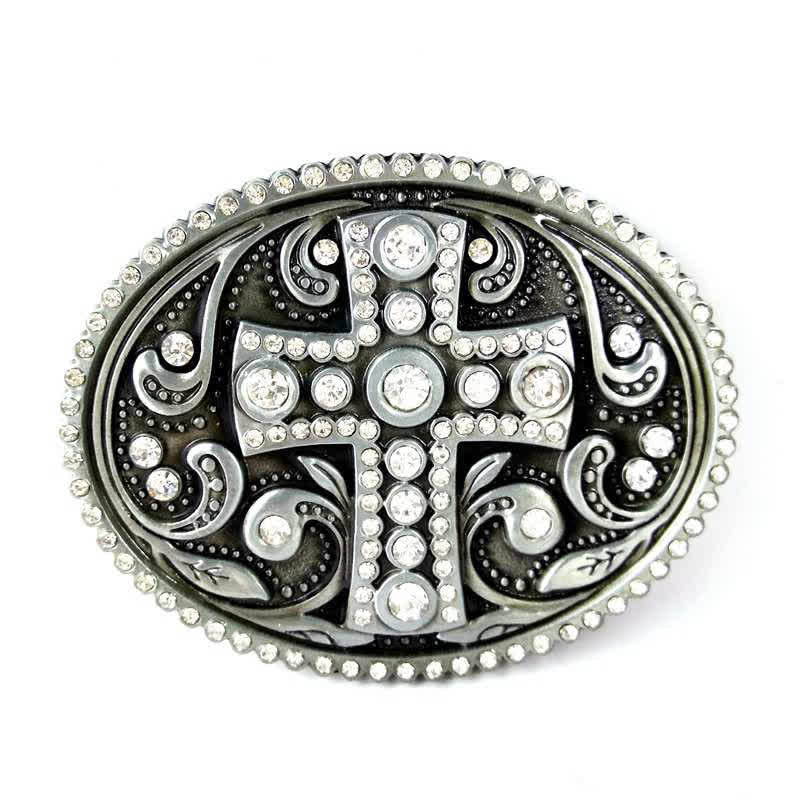 Cinturón de cuero con hebilla cruzada de diamantes de imitación de cristal para hombre