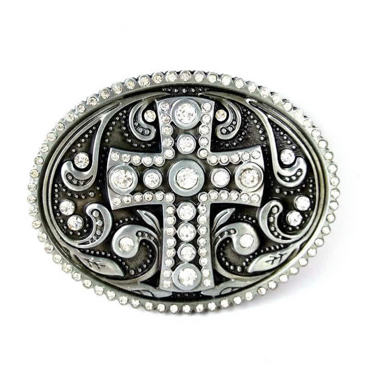Cinturón de cuero con hebilla cruzada de diamantes de imitación de cristal para hombre