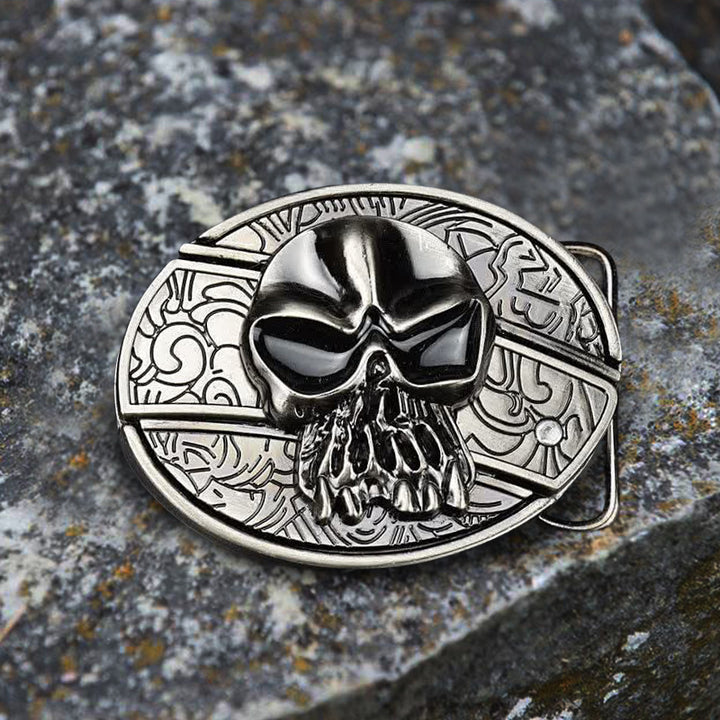 Cinturón de cuero con calavera para hombre y navaja plegable