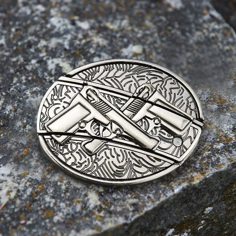 Cinturón de cuero con doble arma y navaja plegable para hombre