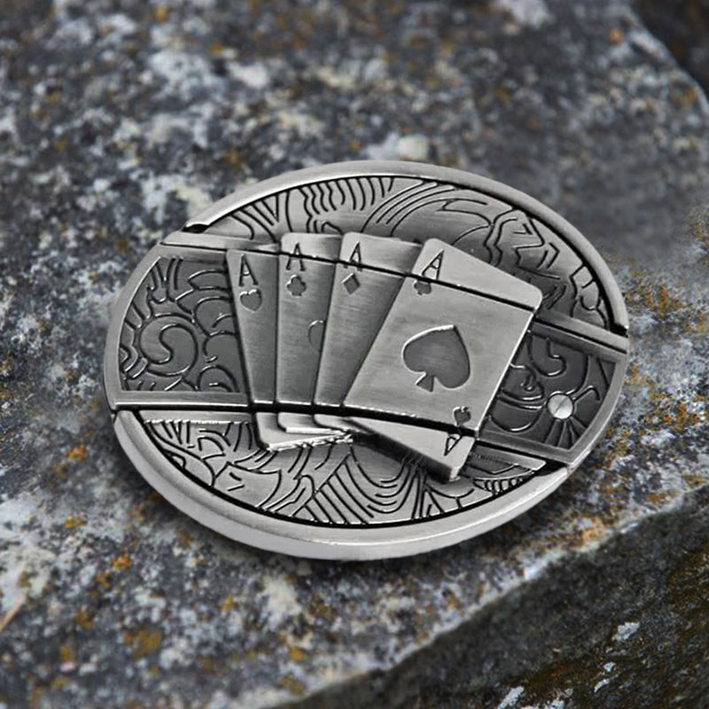 Cinturón de cuero con navaja plegable Poker 4 Ace para hombre
