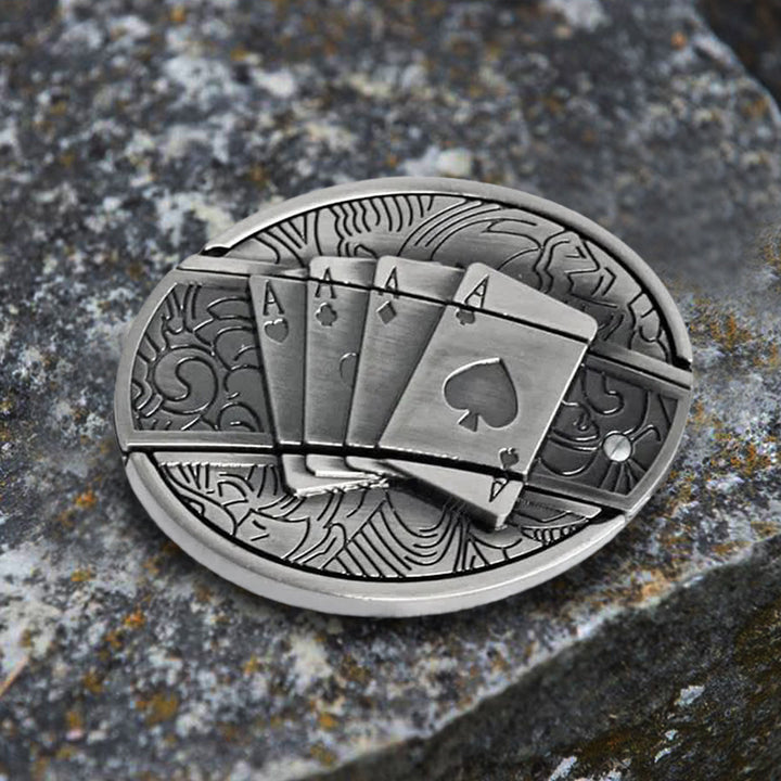 Cinturón de cuero con navaja plegable Poker 4 Ace para hombre