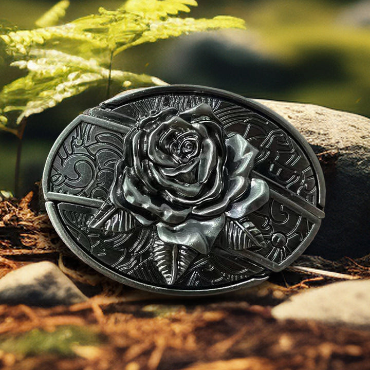 Cinturón de cuero con cuchillo plegable oculto estilo Western Rose para hombre, hecho a mano