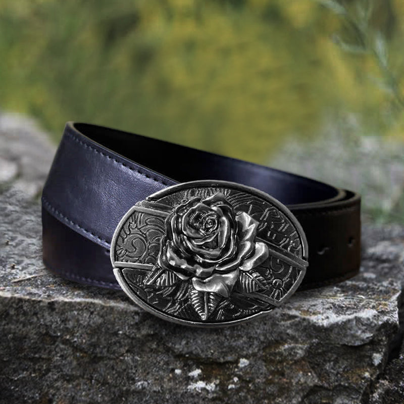 Cinturón de cuero con cuchillo plegable oculto estilo Western Rose para hombre, hecho a mano