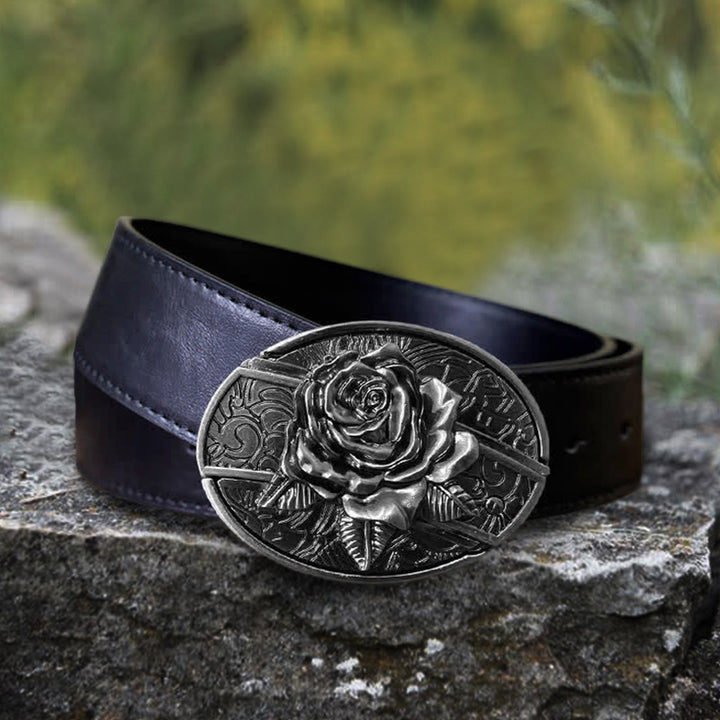 Cinturón de cuero con cuchillo plegable oculto estilo Western Rose para hombre, hecho a mano