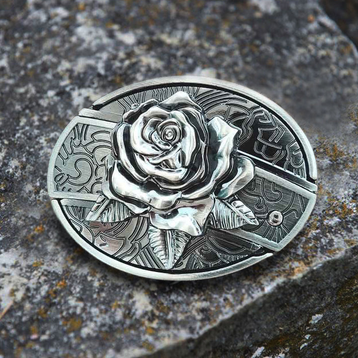 Cinturón de cuero con cuchillo plegable oculto estilo Western Rose para hombre, hecho a mano