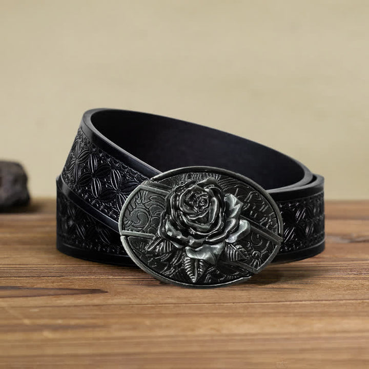 Cinturón de cuero con cuchillo plegable oculto estilo Western Rose para hombre, hecho a mano