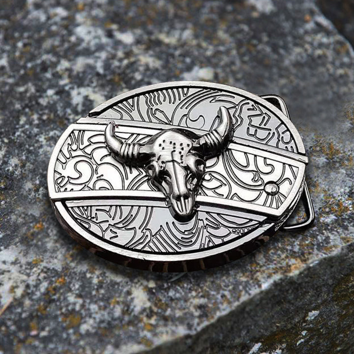 Cinturón de cuero con cuchillo plegable oculto de toro Longhorn para hombre