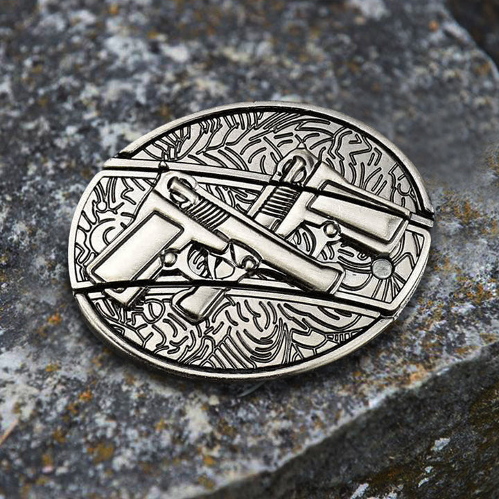 Cinturón de cuero con cuchillo plegable oculto de doble pistola para hombre