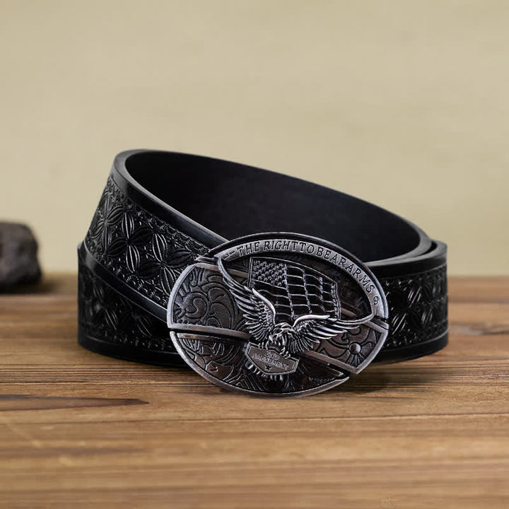 Cinturón de cuero con cuchillo plegable oculto con bandera de EE. UU. y águila para hombre