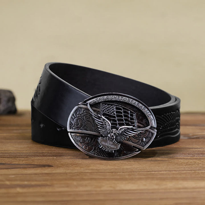 Cinturón de cuero con cuchillo plegable oculto con bandera de EE. UU. y águila para hombre