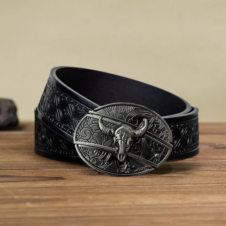 Cinturón de cuero con cuchillo plegable oculto de toro Longhorn para hombre