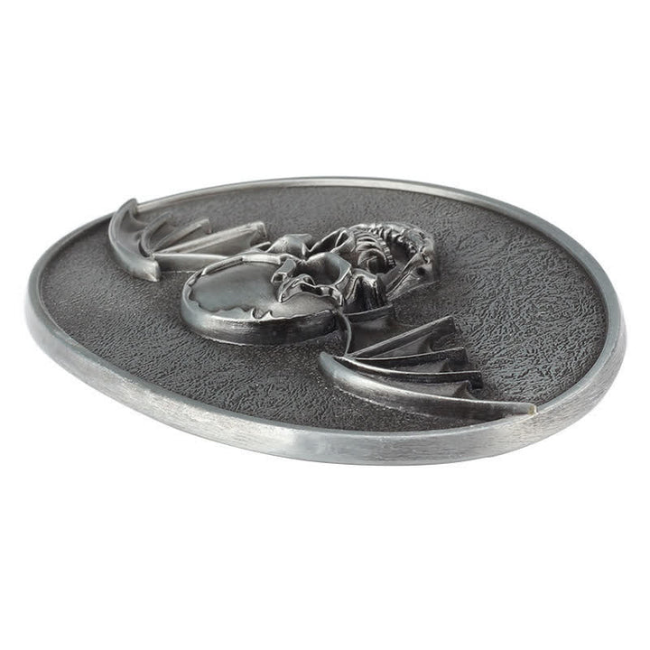 Cinturón de cuero con hebilla de calavera y alas de murciélago estilo punk para hombre
