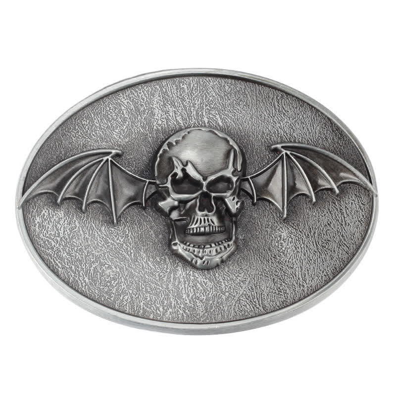 Cinturón de cuero con hebilla de calavera y alas de murciélago estilo punk para hombre
