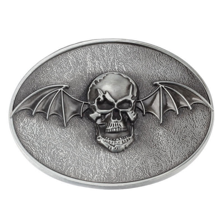 Cinturón de cuero con hebilla de calavera y alas de murciélago estilo punk para hombre