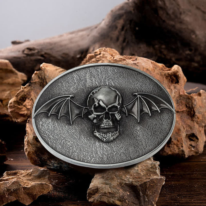 Cinturón de cuero con hebilla de calavera y alas de murciélago estilo punk para hombre