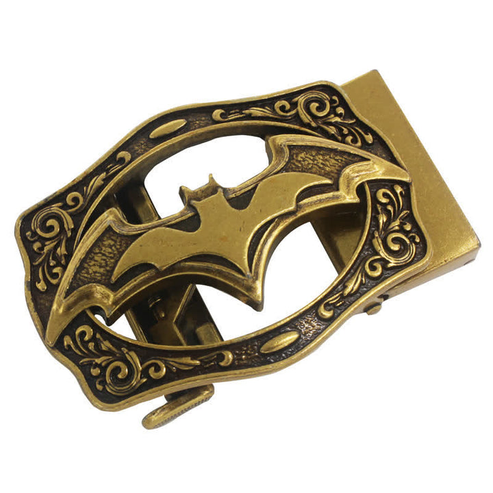 Cinturón de cuero con hebilla automática de murciélago de bronce para hombre