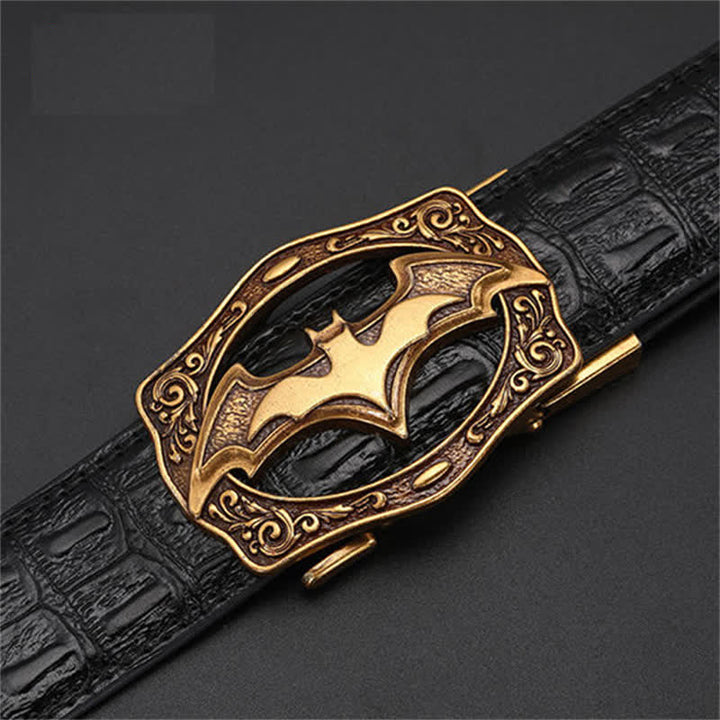 Cinturón de cuero con hebilla automática de murciélago de bronce para hombre