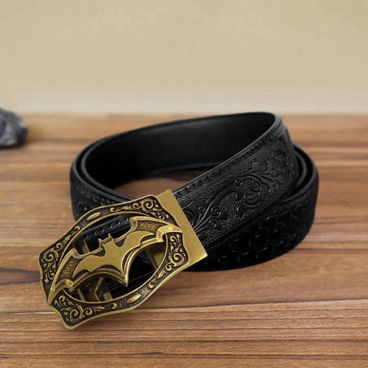 Cinturón de cuero con hebilla automática de murciélago de bronce para hombre