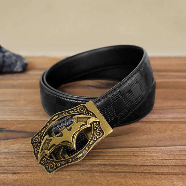Cinturón de cuero con hebilla automática de murciélago de bronce para hombre