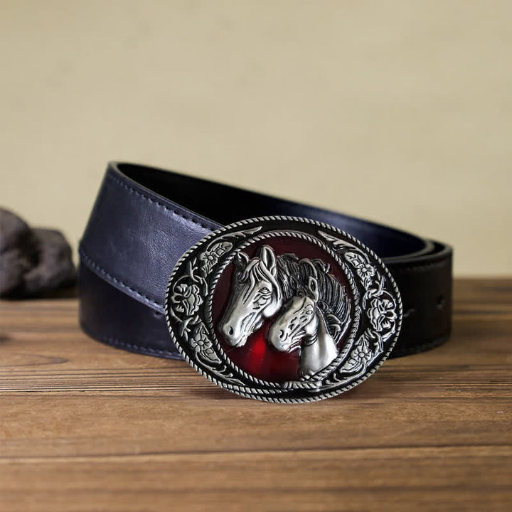 Cinturón de cuero con hebilla esmaltada de caballo y potro para hombre, hecho a mano