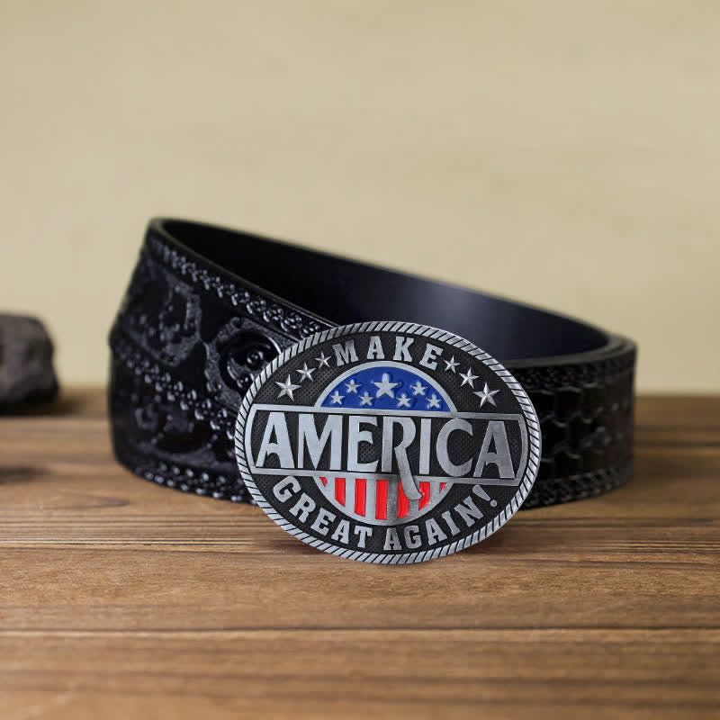 Cinturón de cuero con hebilla Make America Great Again para hombre, hecho a mano