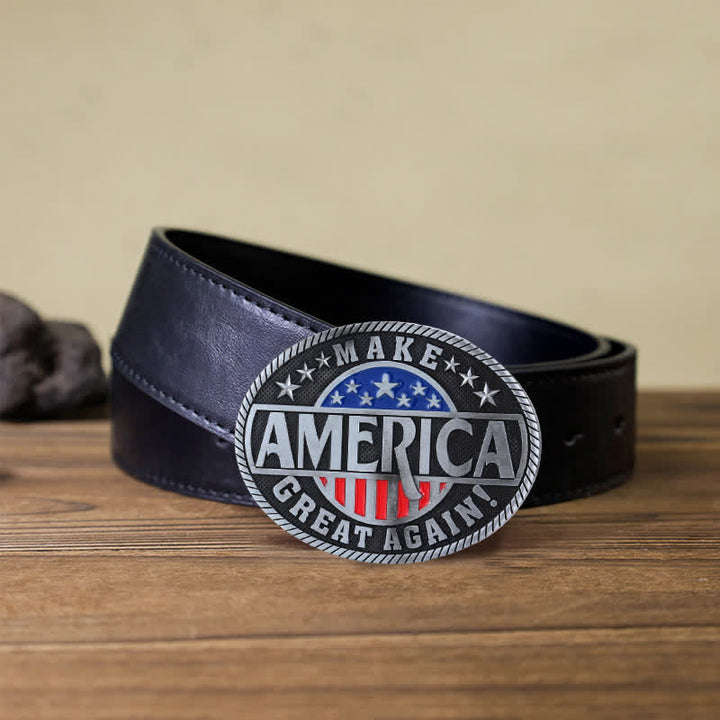 Cinturón de cuero con hebilla Make America Great Again para hombre, hecho a mano
