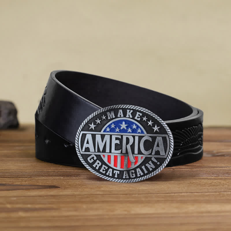 Cinturón de cuero con hebilla Make America Great Again para hombre, hecho a mano