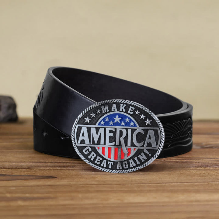 Cinturón de cuero con hebilla Make America Great Again para hombre, hecho a mano
