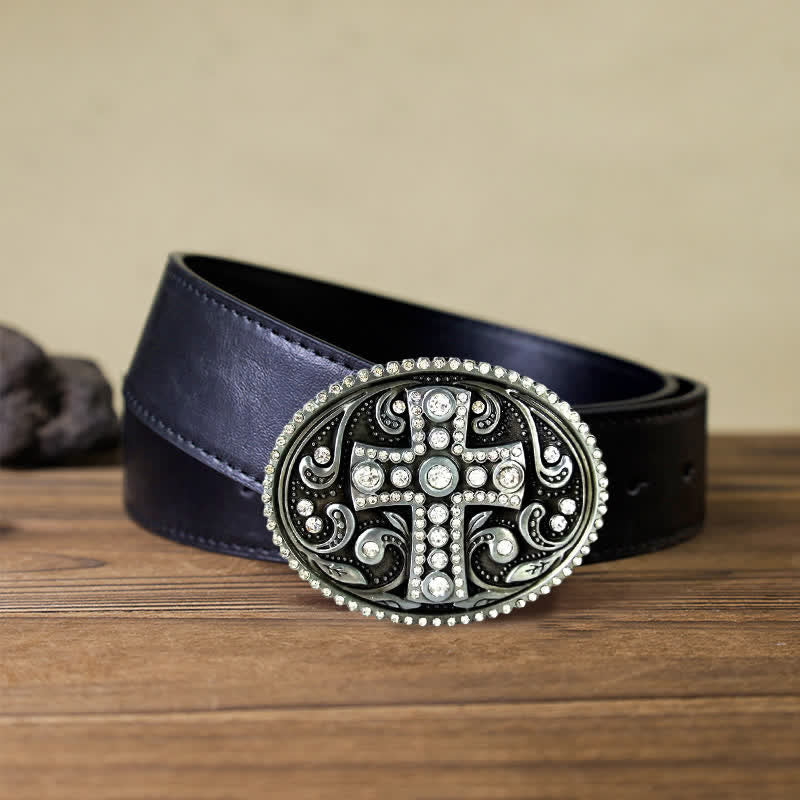 Cinturón de cuero con hebilla cruzada de diamantes de imitación de cristal para hombre