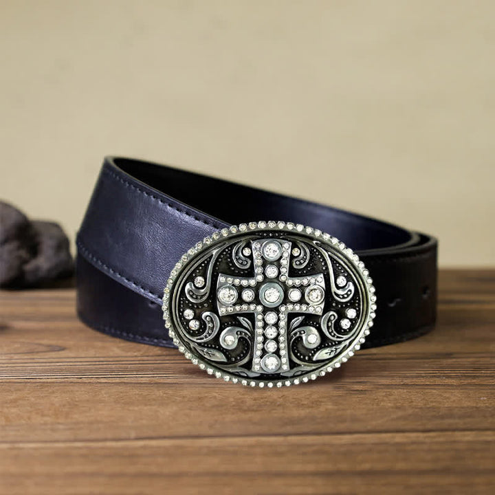 Cinturón de cuero con hebilla cruzada de diamantes de imitación de cristal para hombre